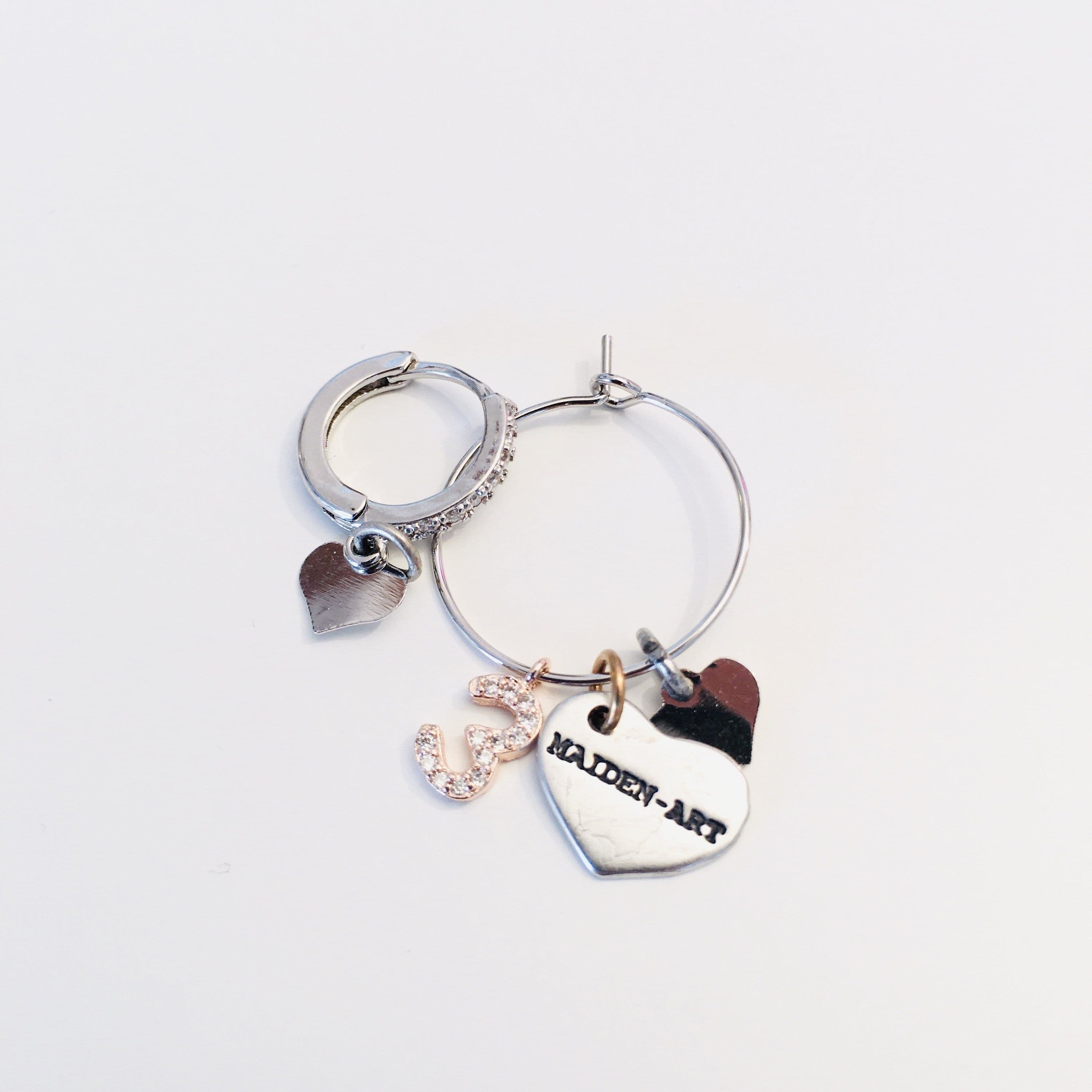 image-Matchy Earrings, Matchy Hoop Earrings with Numbers and Heart Charms.