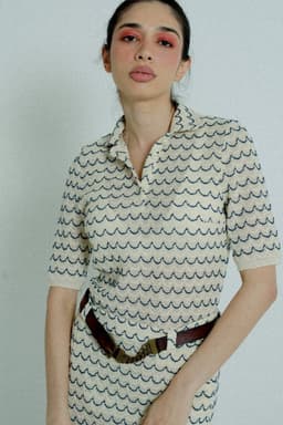 image-Light Weight Short Sleeve Button Up Cotton Knit Shirt Marine