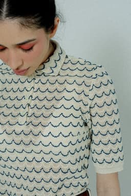 image-Light Weight Short Sleeve Button Up Cotton Knit Shirt Marine