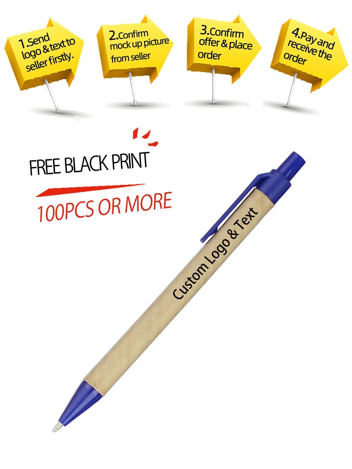 image-Lot 100pcs ECO Paper Ball Pen Black Ink Ballpoint Green Concept Custom pen Promotion Logo Gift Giveaway Personalized Pen Freebie