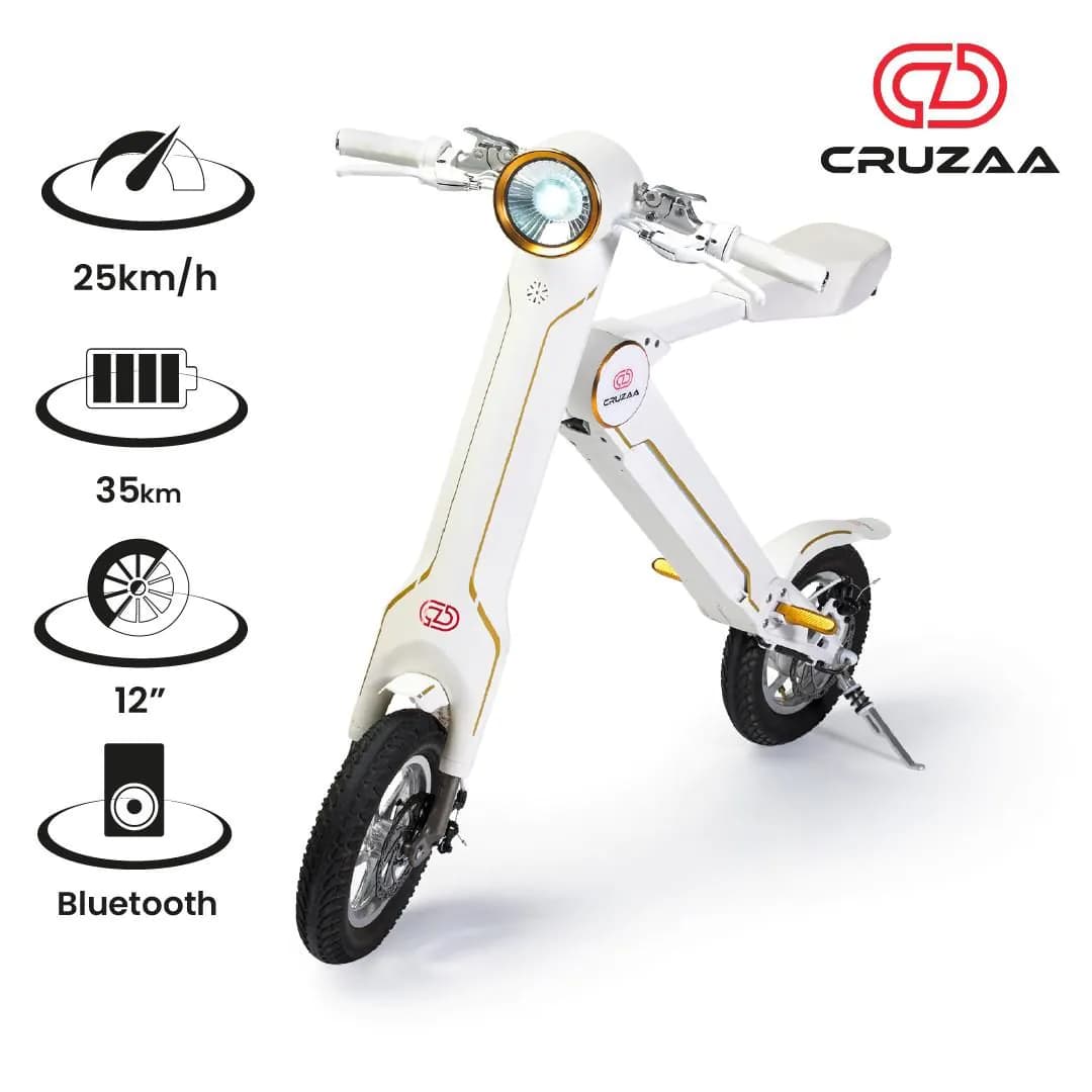 image-The Cruzaa PRO Electric Scooter - 35km Range & 25kmh Top Speed Cruzaa Built in Bluetooth & Speakers + USB - Racing White