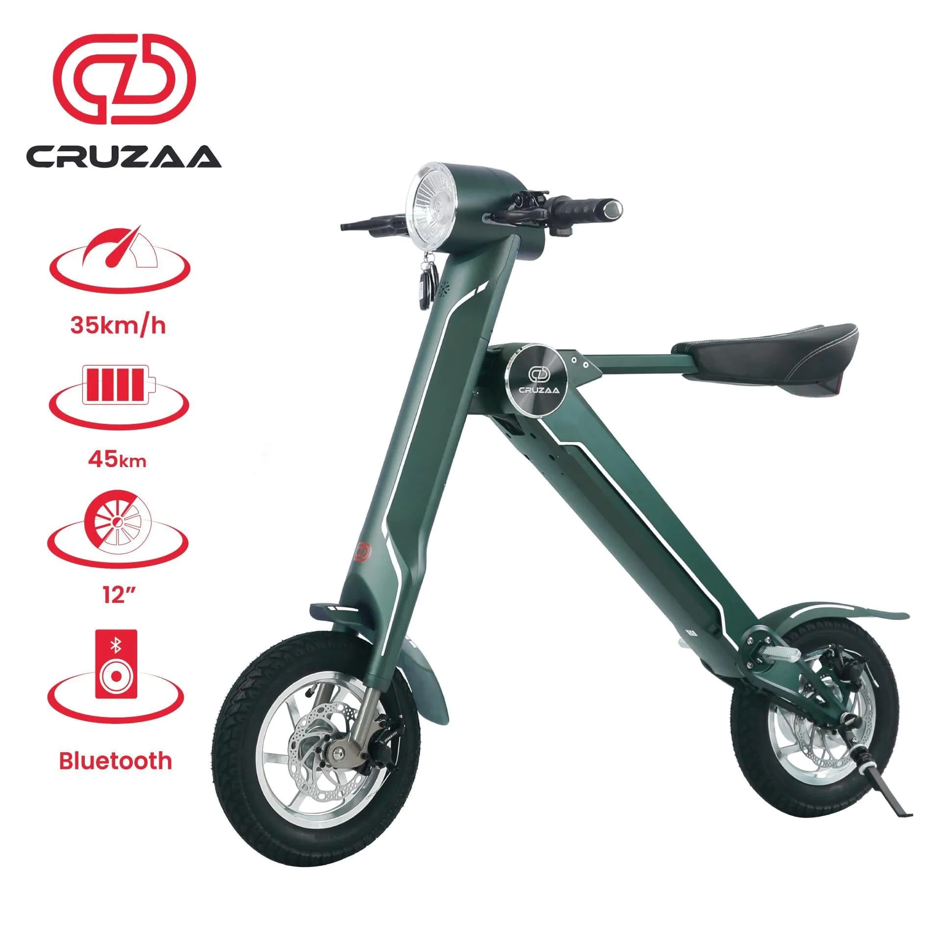 image-The Limited Edition Cruzaa Electric Scooter - 45km Range & 35kmh Top Speed Cruzaa Built in Bluetooth & Speakers + USB - Magno Green