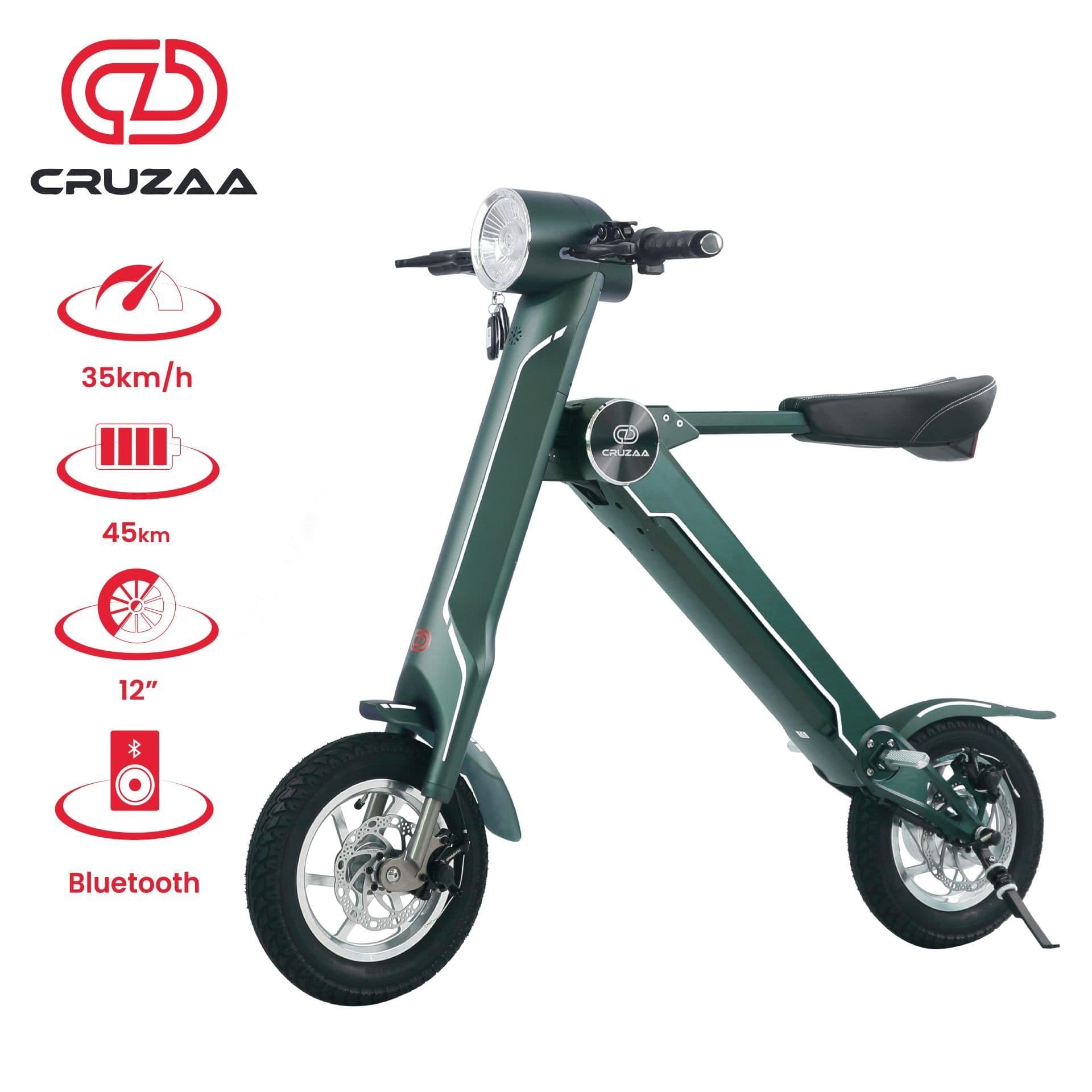 image-The Limited Edition Cruzaa Electric Scooter - 45km Range & 35kmh Top Speed Cruzaa Built in Bluetooth & Speakers + USB - Magno Green