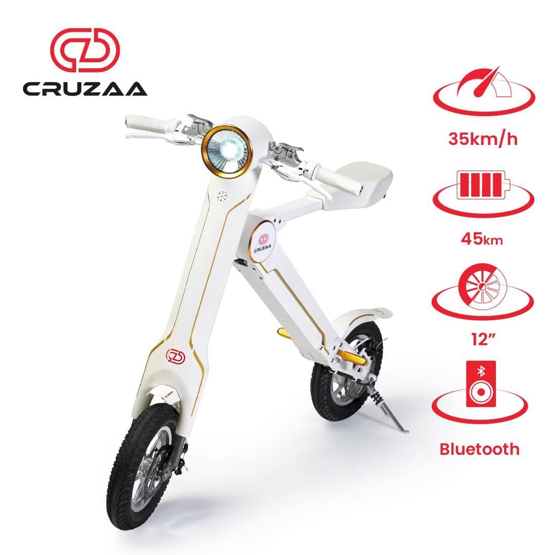 image-The Cruzaa PRO Electric Scooter - 45km Range & 35kmh Top Speed Cruzaa Built in Bluetooth & Speakers + USB - Racing White