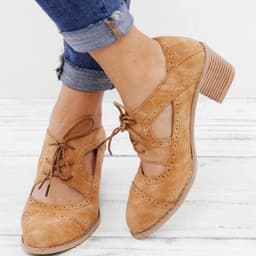 image-Large Size Brown Retro Sandals - High Heel Chunky 6-8CM PU