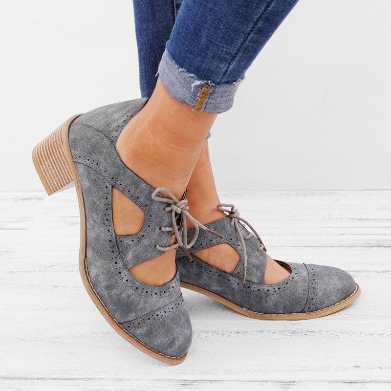 image-Large Size Brown Retro Sandals - High Heel Chunky 6-8CM PU