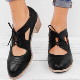 image-Large Size Brown Retro Sandals - High Heel Chunky 6-8CM PU