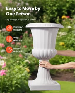 image-VEVOR Jardinière Urne Plastique, 40 x 67 cm, Pot de Fleurs Classique, Lot de 2, pour Intérieur, Extérieur, Mariage, Fêtes, Événements, Scène, Entrées, Couloirs, Jardin, Balcon, Terrasse, Porche, Blanc