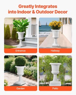 image-VEVOR Jardinière Urne Plastique, 40 x 67 cm, Pot de Fleurs Classique, Lot de 2, pour Intérieur, Extérieur, Mariage, Fêtes, Événements, Scène, Entrées, Couloirs, Jardin, Balcon, Terrasse, Porche, Blanc