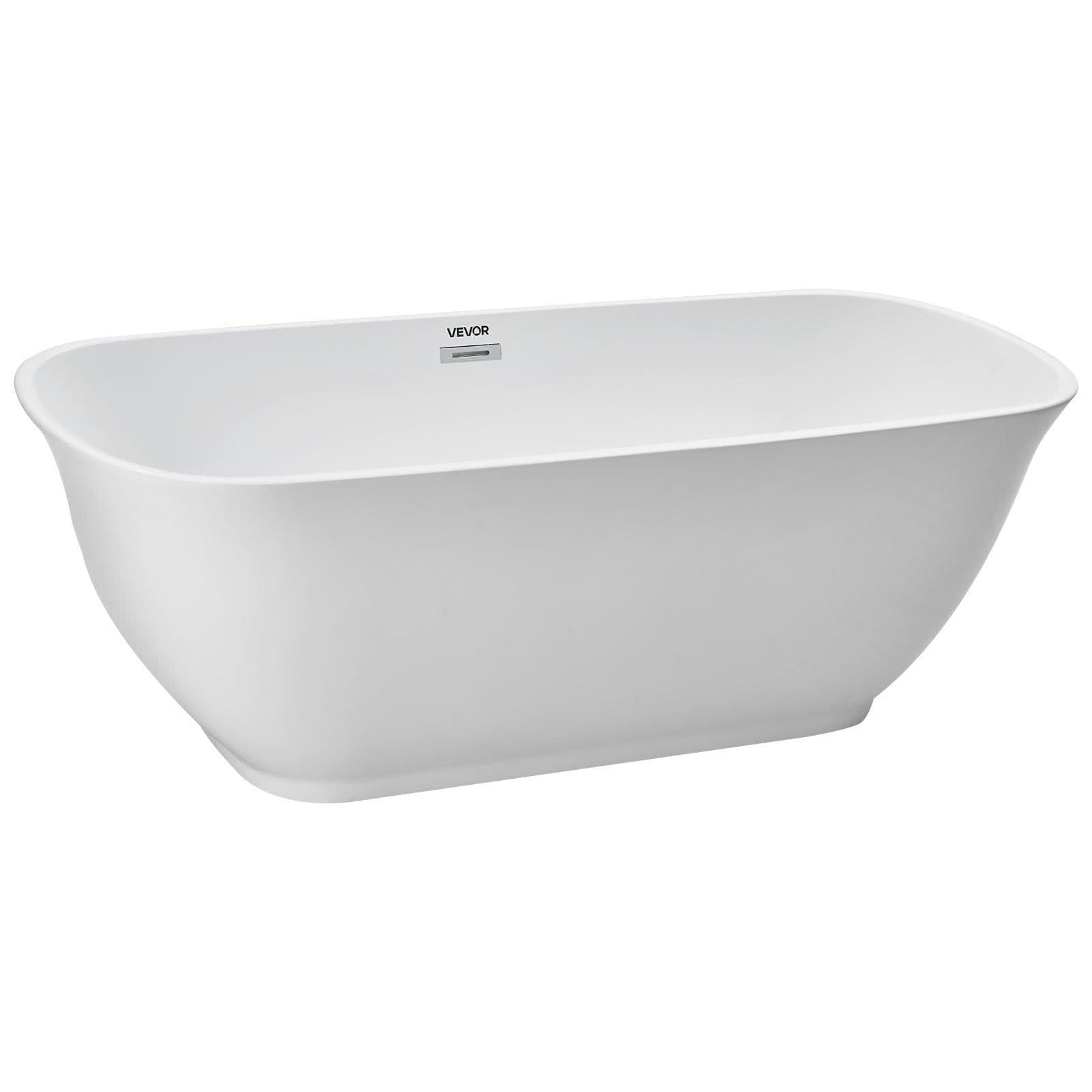 image-VEVOR Acrylic Freestanding Bathtub, 67 Inch Contemporary Soaking White Tub with Polished Chrome Overflow and Drain, Elegant Oval Shape Stand Alone Soaker Tub for Modern Bathroom or Remodel Projects