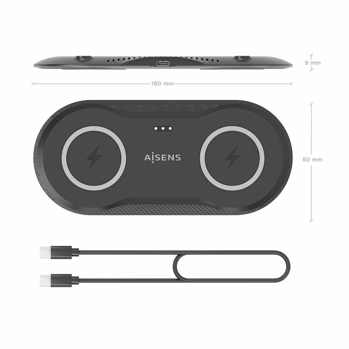 image-Cordless Charger Aisens ASCH-15W2WC060-BK Black 50 W