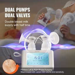 image-VEVOR Breast Pump, Single/Double Adjustable Electric Breast Pumps, 4 Modes & 9/15 Levels, Reciprocating Piston Pumps, 4000mAH Anti-Backflow Breastfeeding Pump with 300mmHg High Suction, 18/22mm Flange