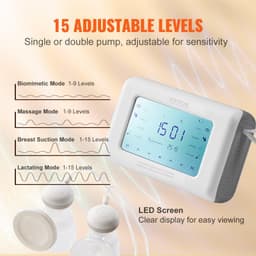 image-VEVOR Breast Pump, Single/Double Adjustable Electric Breast Pumps, 4 Modes & 9/15 Levels, Reciprocating Piston Pumps, 4000mAH Anti-Backflow Breastfeeding Pump with 300mmHg High Suction, 18/22mm Flange