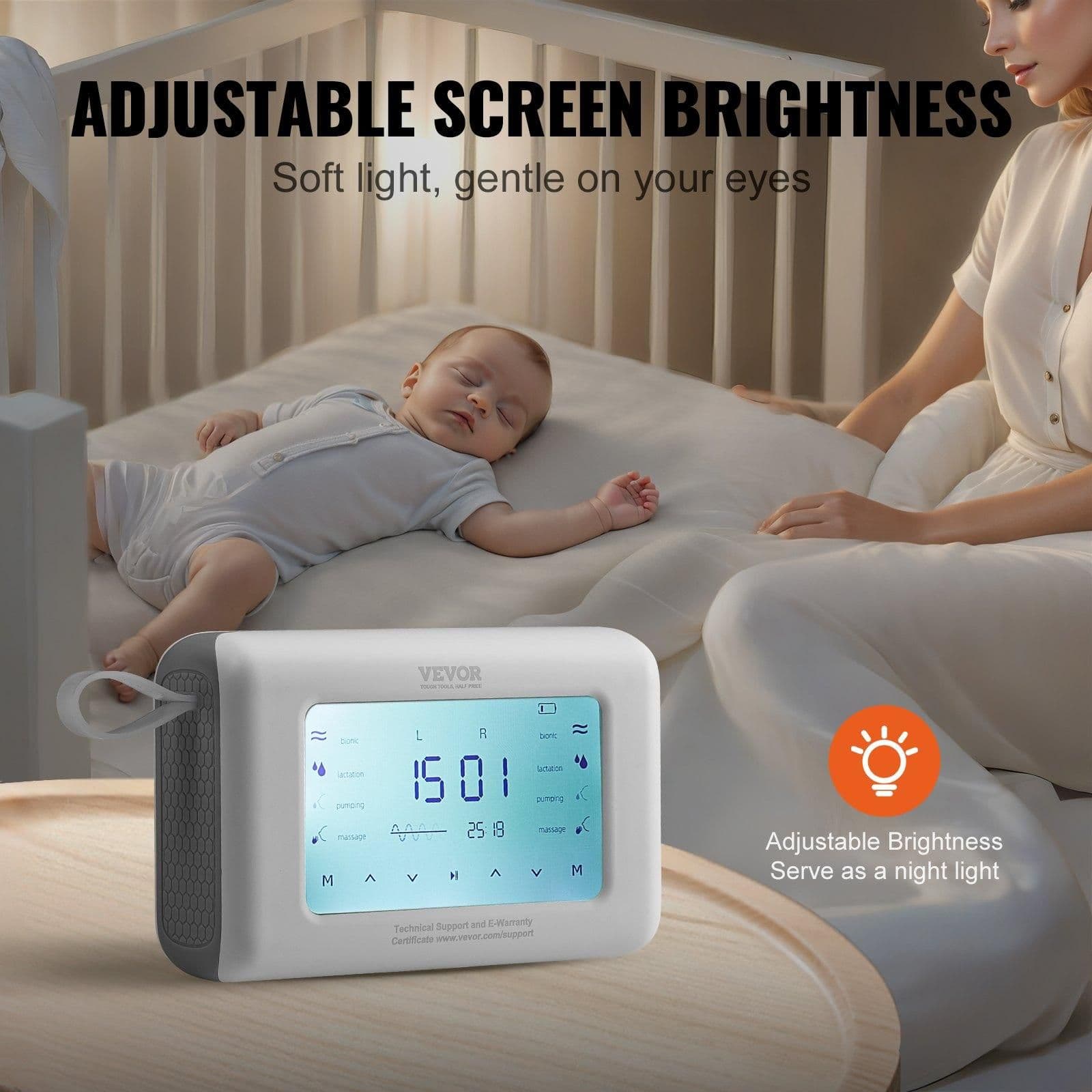 image-VEVOR Breast Pump, Single/Double Adjustable Electric Breast Pumps, 4 Modes & 9/15 Levels, Reciprocating Piston Pumps, 4000mAH Anti-Backflow Breastfeeding Pump with 300mmHg High Suction, 18/22mm Flange