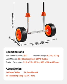 image-VEVOR Kayak Cart - 250 lbs Capacity Stainless Steel Dolly