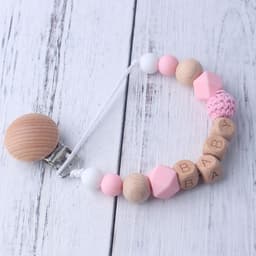 image-Wood Silicone Beads Pacifier Clip for Baby