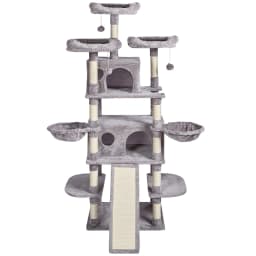 image-VEVOR Cat Tree for Indoor Cats, 68.5" Cat Tower with 2 Cat Condos, Sisal Scratching Post, Hammocks, Top Perches, Jumping Platforms and Ramp, Cat Furniture Activity Center with Hang Balls, Light Grey