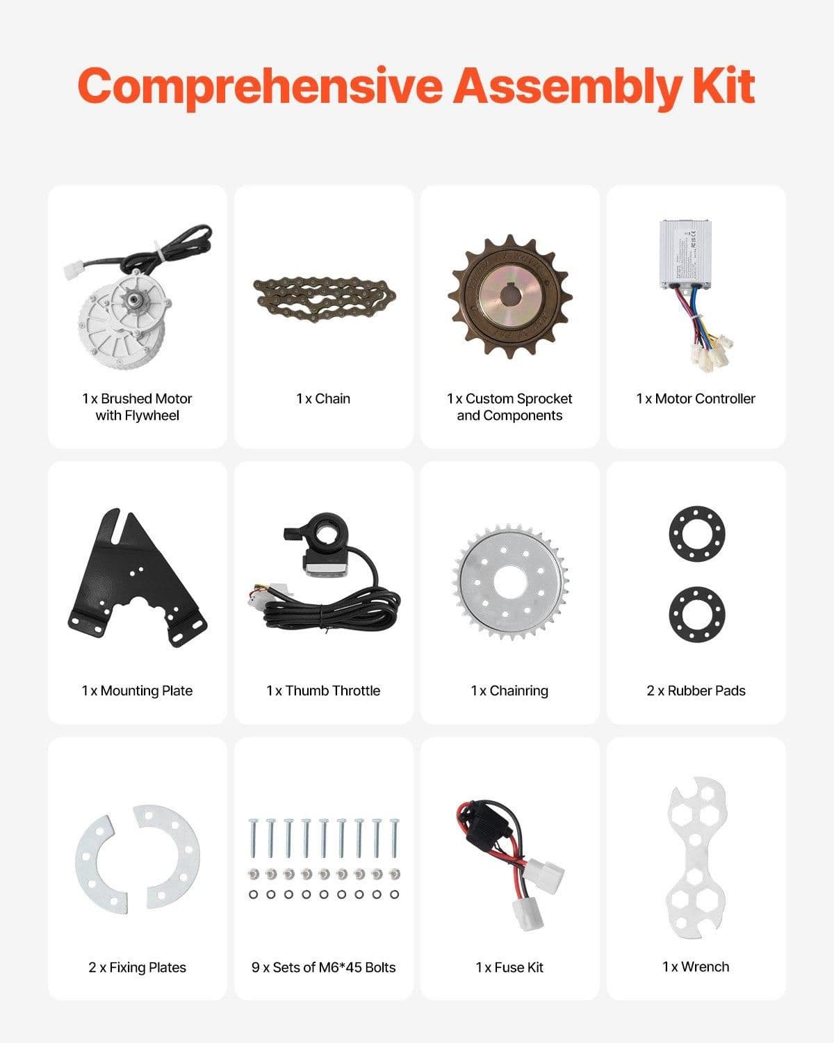 image-VEVOR 450W Electric Brushed DC Motor Kit - 36V 3000rpm Motor with Upgraded Speed Controller and Thumb Throttle Kit for Go Karts E-Bike Motorcycle Scooter
