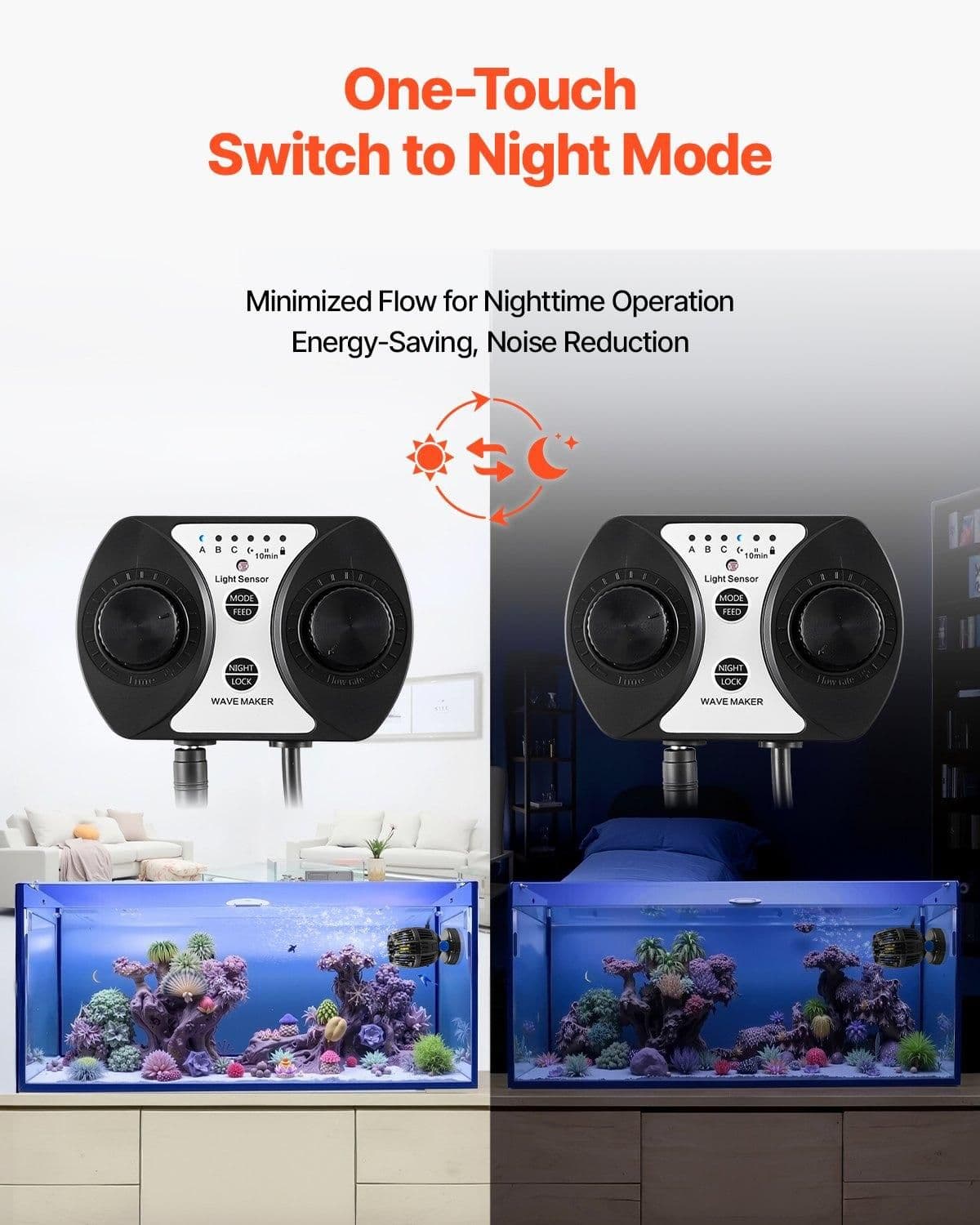 image-VEVOR Aquarium Wave Maker, 40W, 3963 GPH Quiet and Strong DC Powerhead, Adjustable Fish Tank Circulation Pump with Controller, Strong Magnetic Base, 360° Rotating Wavemaker, for Freshwater Saltwater