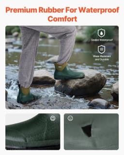 image-VEVOR Women's Deck Boots, Waterproof Fishing Rain Boots, Anti-Slip Ankle Rubber Boots, Gardening Insulated Mud Boots, Neoprene Rubber, Lightweight & Durable, for Manufacturing, Farming, Size 11 US