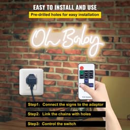 image-VEVOR Oh Baby Neon Sign for Wall Decor, with Remote Control and Dimmable Switch for Baby Shower decorations, Birthday Party, Wedding Decor, 23.5x12 inches (Warm White)