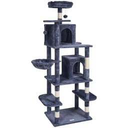 image-VEVOR Cat Tree for Indoor Cats, 68.5" Cat Tower with 2 Cat Condos, Sisal Scratching Post, Hammock, Top Perch, Jumping Platforms, Large Cat Furniture Activity Center with Hang Ball, Dark Grey