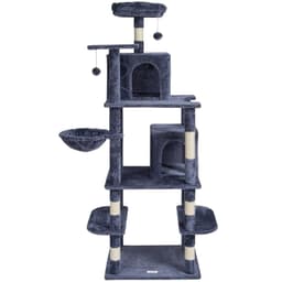 image-VEVOR Cat Tree for Indoor Cats, 68.5" Cat Tower with 2 Cat Condos, Sisal Scratching Post, Hammock, Top Perch, Jumping Platforms, Large Cat Furniture Activity Center with Hang Ball, Dark Grey