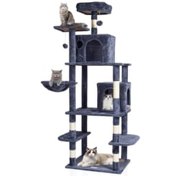 image-VEVOR Cat Tree for Indoor Cats, 68.5" Cat Tower with 2 Cat Condos, Sisal Scratching Post, Hammock, Top Perch, Jumping Platforms, Large Cat Furniture Activity Center with Hang Ball, Dark Grey
