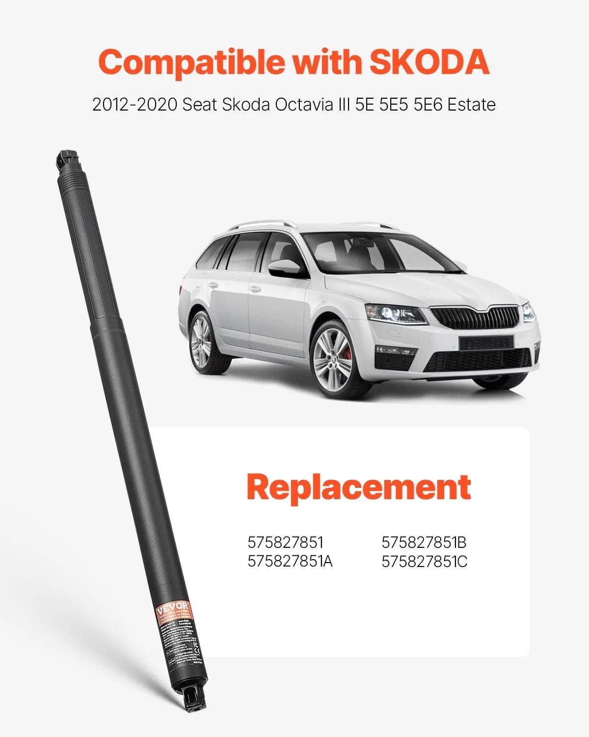 image-VEVOR Rear Left & Right Tailgate Power Lift Support, Compatible with 2012-2020 Skoda Octavia III, Electric Tailgate Liftgate Power Hatch Shock Strut Replace OE# 575827851 575827851A 575827851B (2PCS)