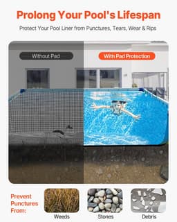 image-VEVOR Rectangle Pool Liner Pad, 12 x24 ft Pool Liner Pad for Above Ground Swimming Pools, Extra-Thick Pool Mat, Prevents Punctures, Recycled Geotextile Material Underlayment Pad, Extend Liner Life