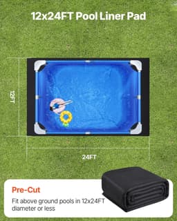 image-VEVOR Rectangle Pool Liner Pad, 12 x24 ft Pool Liner Pad for Above Ground Swimming Pools, Extra-Thick Pool Mat, Prevents Punctures, Recycled Geotextile Material Underlayment Pad, Extend Liner Life