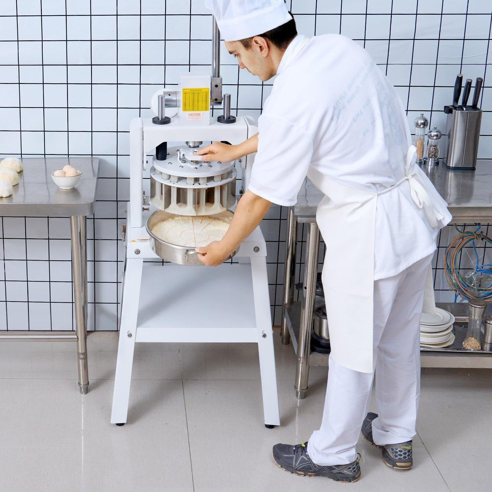 image-VEVOR Dough Divider Rounder, 10PCS Manual Dough Equal Divider Machine, 4.23oz - 19.75oz Hand Press Dough Cutter with 304 Stainless Steel Tray and Blade, Bread Maker for Bakery, Restaurant, Commercial