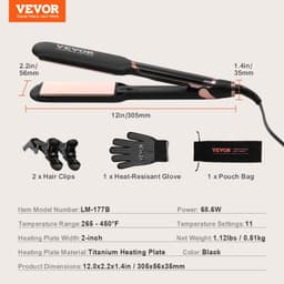 image-VEVOR Titanium Hair Straightener, 2-inch - Features Infrared, Negative Ions, Dual Voltage (110V/240V), LCD Screen & 11 Temperature Settings, Ideal for Salon, Home & Travel