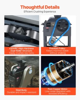 image-VEVOR Rock Crusher, 220V Double Roller Crushers, Industrial Shredder with 2.56x0.59 inch Dual Feed Inlets, 1740RPM Speed Stone Grinder Rock Crusher, 1.5KW Electric Shatter Pulverizer, 860kg/h Crushing
