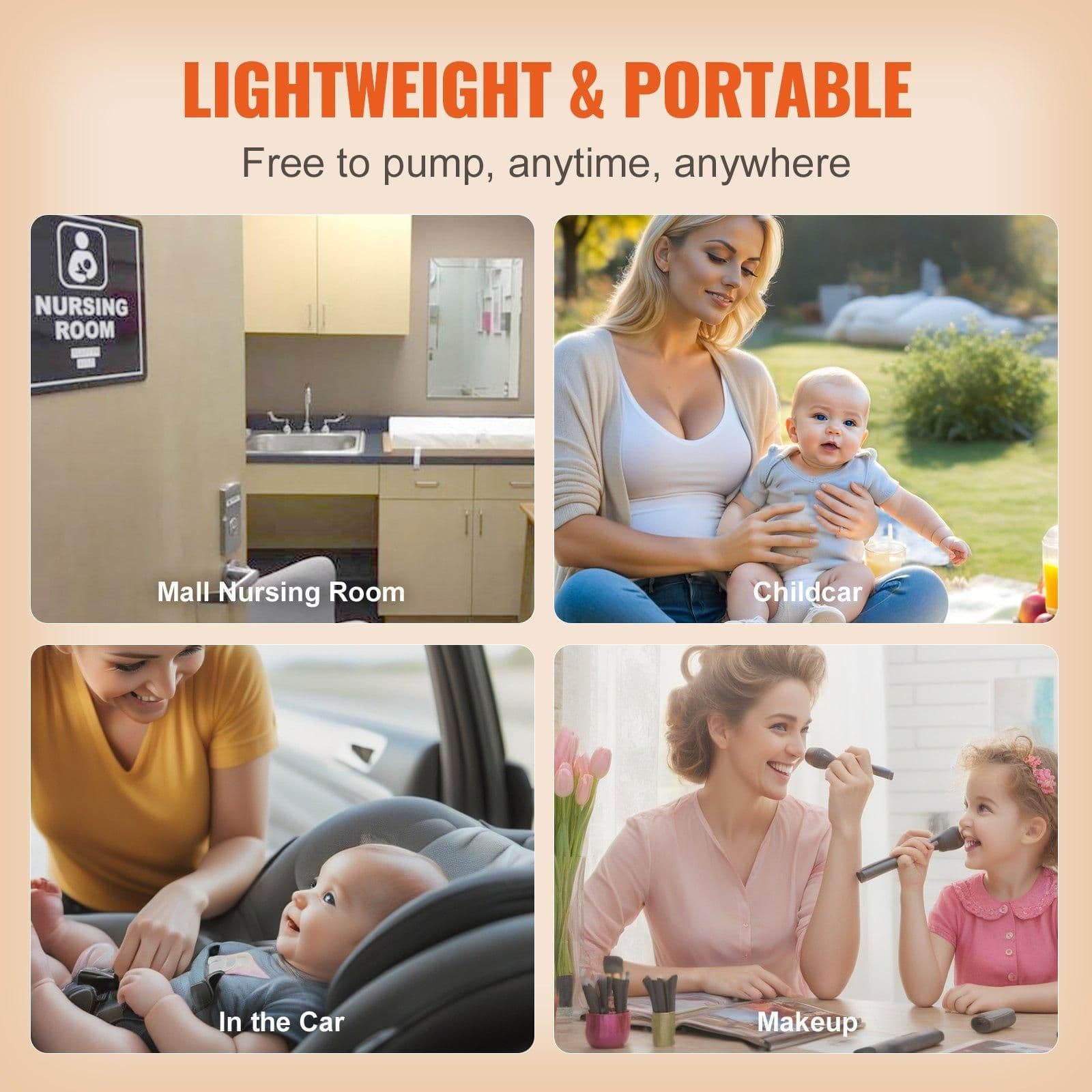 image-VEVOR Breast Pump, Double Electric Breast Pumps, 4 Modes & 16 Levels, 300mmHg Strong Suction, 2800mAH Rechargeable Anti-Backflow Breastfeeding Pump with LED Display, 18/21mm Inserts, 24/28mm Flanges