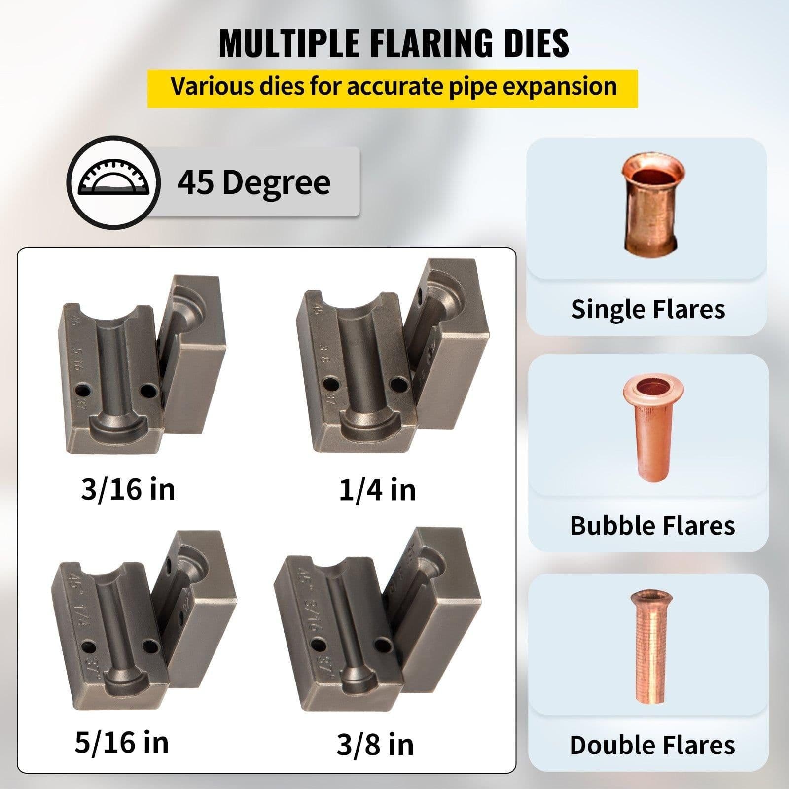 image-VEVOR Brake Line Flaring Tool, 45 Degree Single, Double, and Bubble Flares for 3/16", 1/4", 5/16" and 3/8" Tube Size, Suitable for Soft Metal of Copper Lines