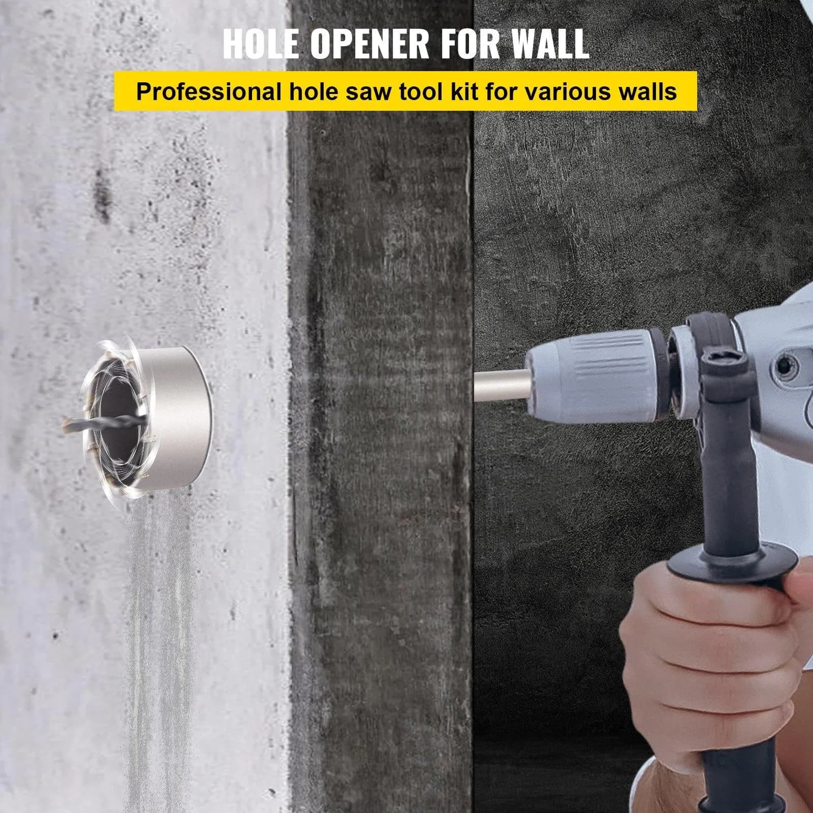 image-VEVOR Concrete Hole Saw Kit, 1-2/11", 1-3/5", 2-9/16", 3-5/32", 3-15/16" Drill Bit Set SDS Plus & SDS MAX Shank Wall Hole Cutter with a 4-1/3" Connecting Rod for Concrete, Cement, Stone Wall, Ma