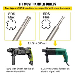 image-VEVOR Concrete Hole Saw Kit, 1-2/11", 1-3/5", 2-9/16", 3-5/32", 3-15/16" Drill Bit Set SDS Plus & SDS MAX Shank Wall Hole Cutter with a 4-1/3" Connecting Rod for Concrete, Cement, Stone Wall, Ma