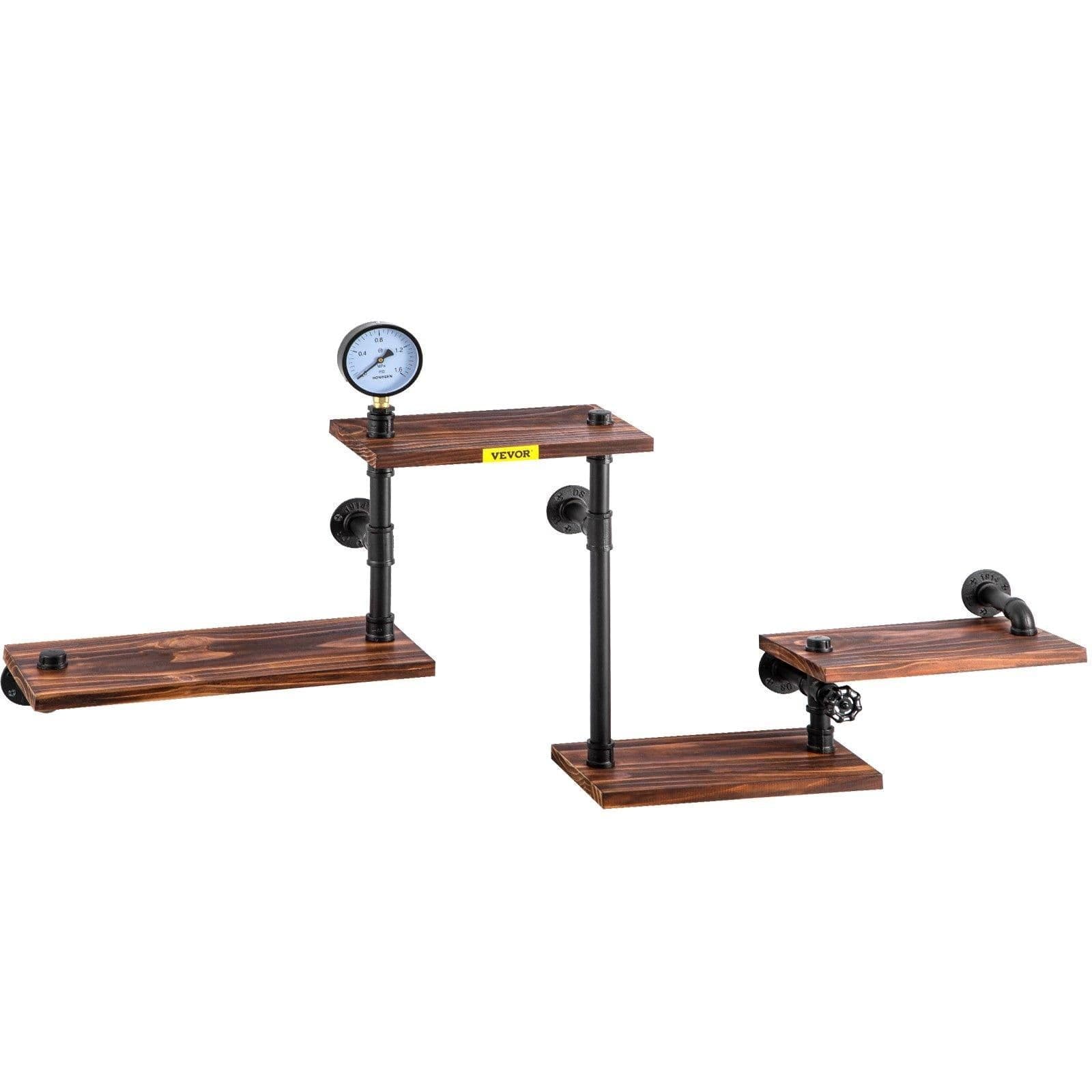 image-VEVOR Industrial Pipe Shelving, Pipe Shelves with 4-Tier Wood Planks, Rustic Floating Shelves Wall Mounted, Wall Shelf DIY Bookshelf for Bar Kitchen Bathroom Farmhouse Living Room, 51x25x9 inch