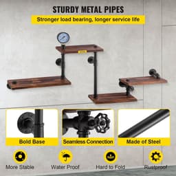 image-VEVOR Industrial Pipe Shelving, Pipe Shelves with 4-Tier Wood Planks, Rustic Floating Shelves Wall Mounted, Wall Shelf DIY Bookshelf for Bar Kitchen Bathroom Farmhouse Living Room, 51x25x9 inch