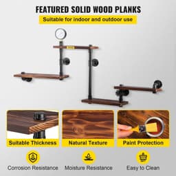 image-VEVOR Industrial Pipe Shelving, Pipe Shelves with 4-Tier Wood Planks, Rustic Floating Shelves Wall Mounted, Wall Shelf DIY Bookshelf for Bar Kitchen Bathroom Farmhouse Living Room, 51x25x9 inch
