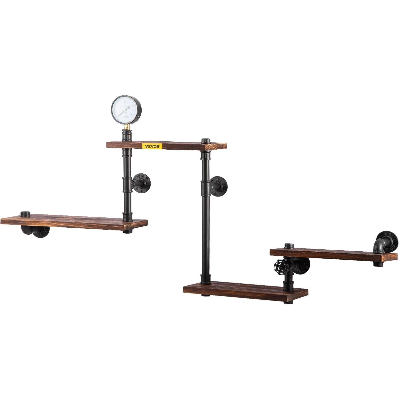 image-VEVOR Industrial Pipe Shelving, Pipe Shelves with 4-Tier Wood Planks, Rustic Floating Shelves Wall Mounted, Wall Shelf DIY Bookshelf for Bar Kitchen Bathroom Farmhouse Living Room, 51x25x9 inch