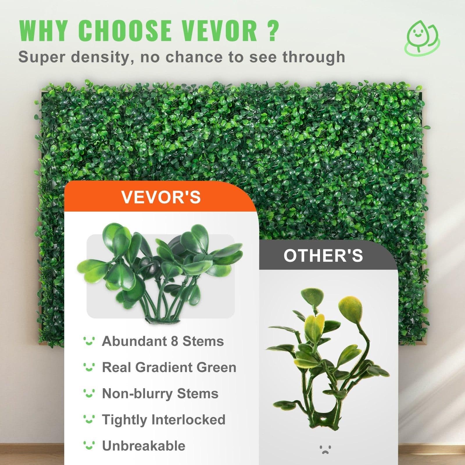 image-VEVOR 12PCS 24"x16" Grass Wall Panels for 32 SQ Feet, Boxwood Hedge Wall Panels, Artificial Grass Backdrop Wall 1.6", Privacy Hedge Screen UV Protected for Outdoor Indoor Garden Fence Backyard