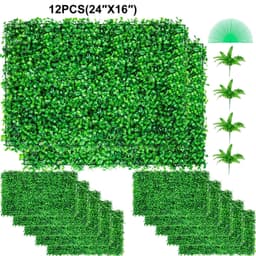 image-VEVOR 12PCS 24"x16" Grass Wall Panels for 32 SQ Feet, Boxwood Hedge Wall Panels, Artificial Grass Backdrop Wall 1.6", Privacy Hedge Screen UV Protected for Outdoor Indoor Garden Fence Backyard