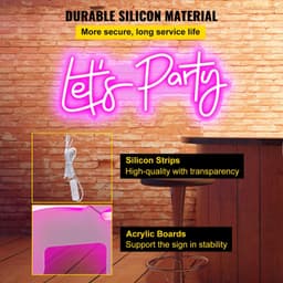 image-VEVOR Let's Party Neon Sign, 23"X10" Neon Sign for Wall Decor, Adjustable Brightness Pink Neon Light Sign with Remote Control and Power Adapter, for Party/Wedding Celebration/Home Decoration