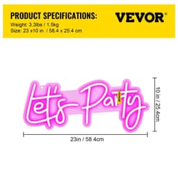 image-VEVOR Let's Party Neon Sign, 23"X10" Neon Sign for Wall Decor, Adjustable Brightness Pink Neon Light Sign with Remote Control and Power Adapter, for Party/Wedding Celebration/Home Decoration