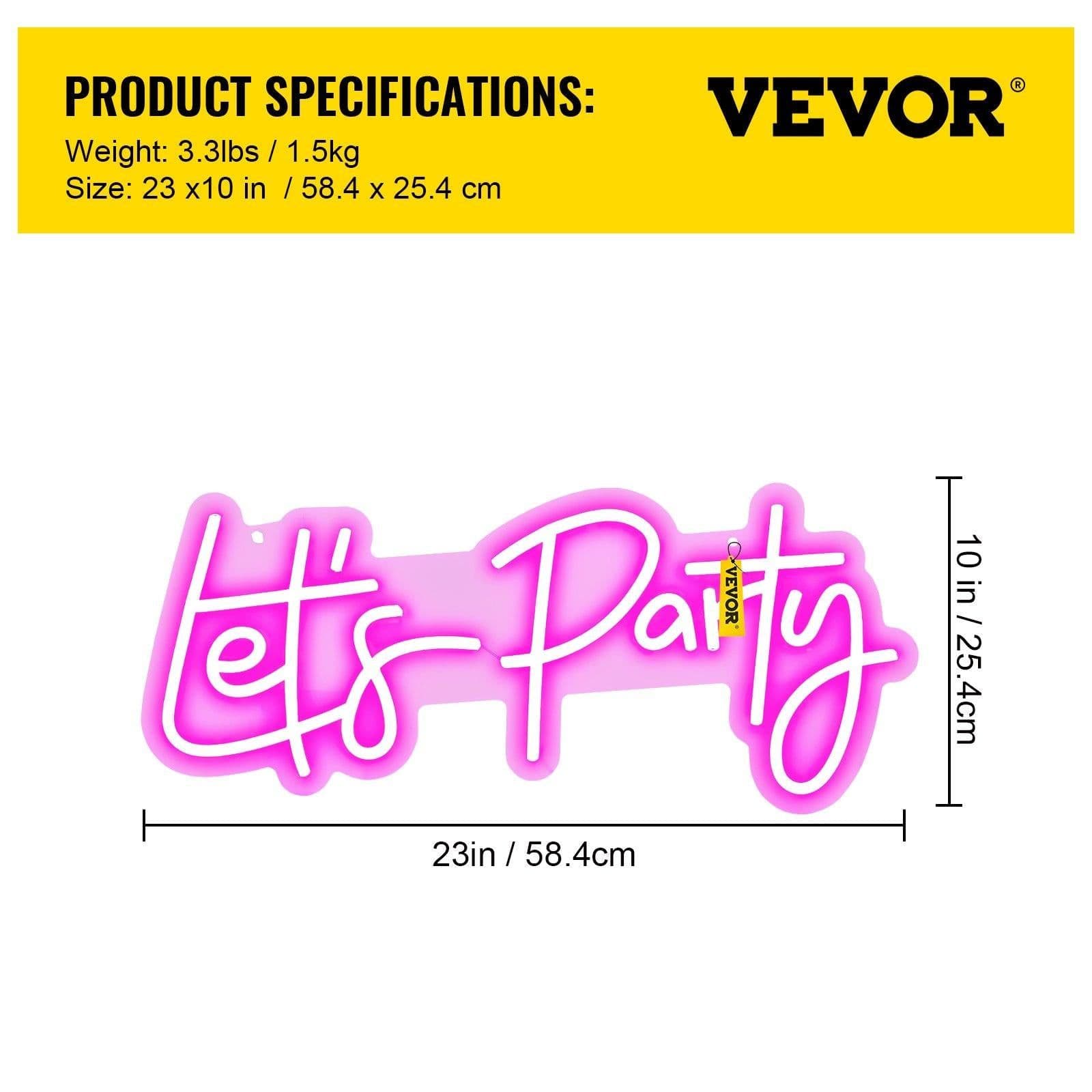 image-VEVOR Let's Party Neon Sign, 23"X10" Neon Sign for Wall Decor, Adjustable Brightness Pink Neon Light Sign with Remote Control and Power Adapter, for Party/Wedding Celebration/Home Decoration