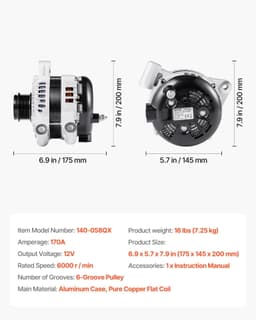 image-VEVOR Car Alternator 11252, Fit for Buick Enclave Base 3.6L 2012-2013, Chevy Traverse LT 2009-2016, GMC Acadia SLT 2007-2015, Saturn Outlook V6 2007-2010, Automotive Replacement Alternator 25815839