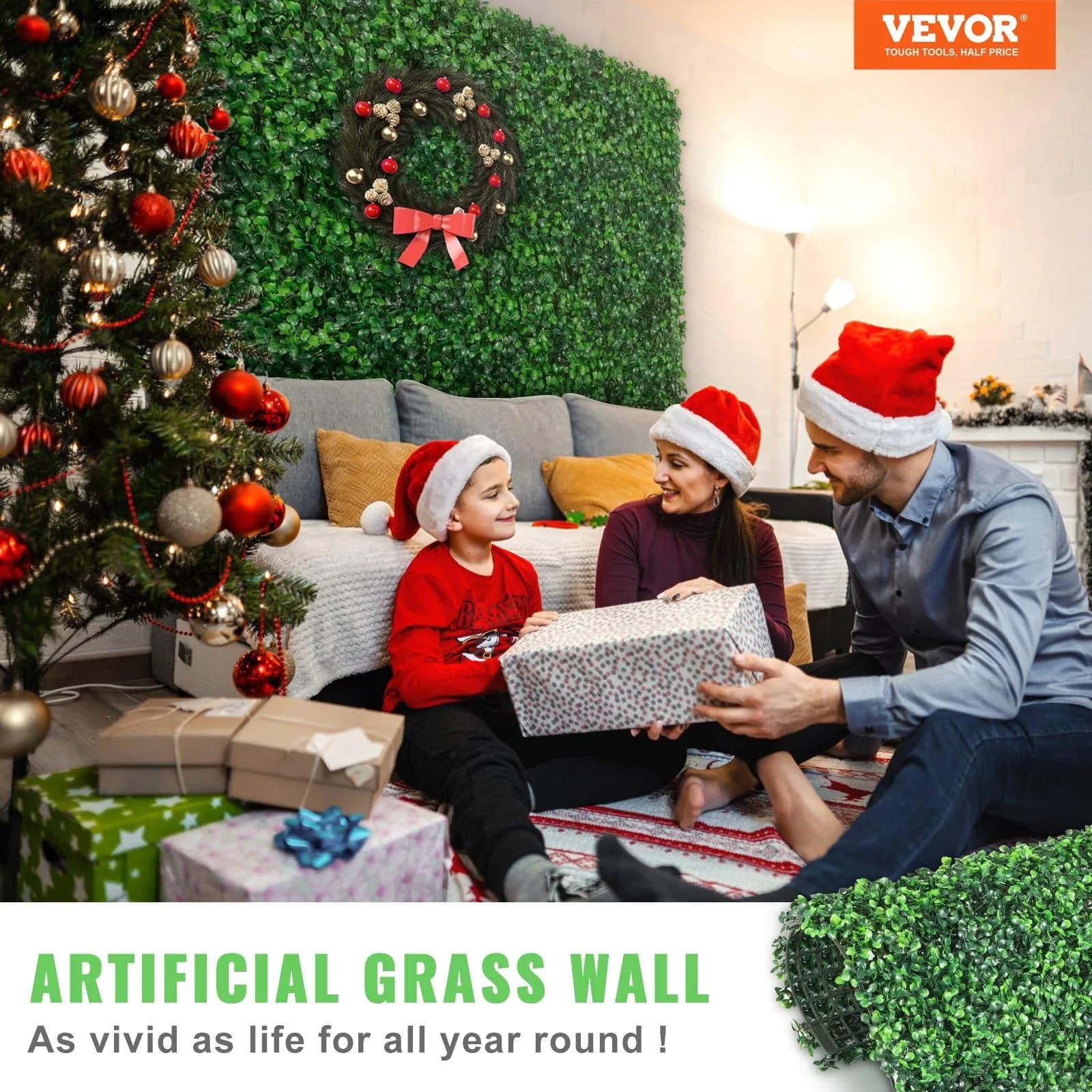 image-VEVOR 12PCS 20x20inch Artificial Boxwood Panels,Boxwood Hedge Wall Panels,Artificial Grass Backdrop Wall 1.6",Privacy Hedge Screen UV Protected for Outdoor Indoor Garden Fence Backyard