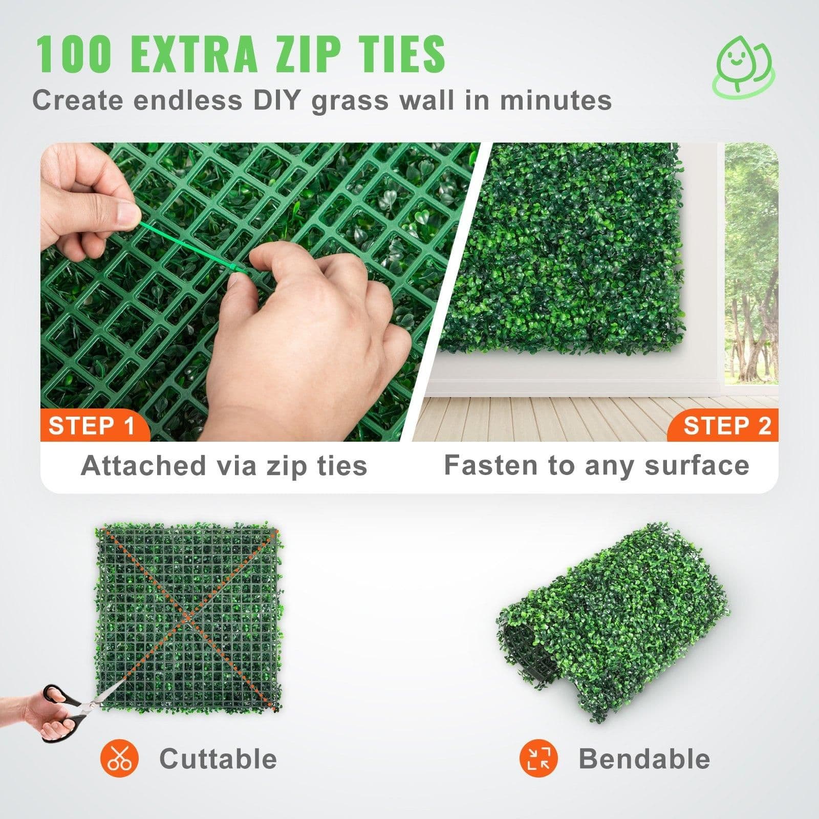 image-VEVOR 12PCS 20x20inch Artificial Boxwood Panels,Boxwood Hedge Wall Panels,Artificial Grass Backdrop Wall 1.6",Privacy Hedge Screen UV Protected for Outdoor Indoor Garden Fence Backyard